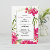 Invitation Floral Fuchsia | Vert | Mariage de bandes noires (Debout devant)