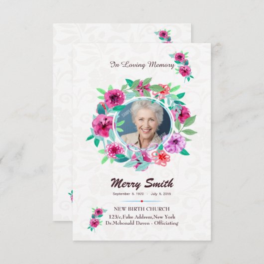 Invitation Floral Funeral Prayer Card Template (Devant / Derrière)