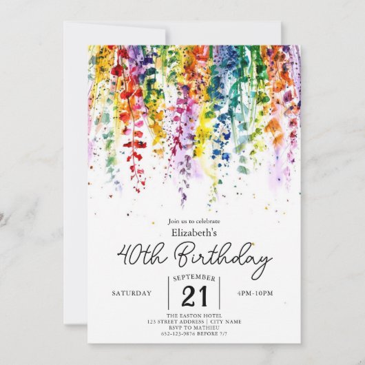 Invitation Floral Garden Fleurs sauvages 40e anniversaire (Devant)