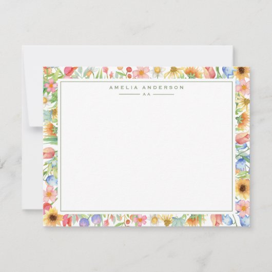 Invitation Floral Garden Monogram Note Card (Devant)