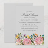 Invitation Floral Garden rose Grey Fête des mariées Invitatio (Devant / Derrière)