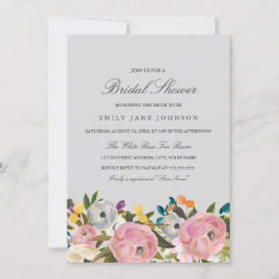 Invitation Floral Garden rose Grey Fête des mariées Invitatio