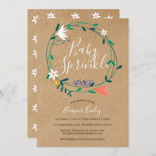 Invitation Floral Garland Baby Sprinkle Rustic Kraft Boho