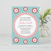 Invitation Floral Garland Turquoise Fête des mariées rouge (Debout devant)