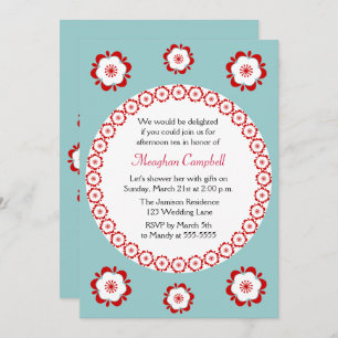 Invitation Floral Garland Turquoise Fête des mariées rouge
