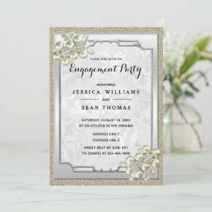 Invitation Floral Gem encadré argent, alliance or et argent