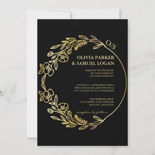 Invitation Floral Géométrique, QR Code, Monogramme Mariage ph (Devant)
