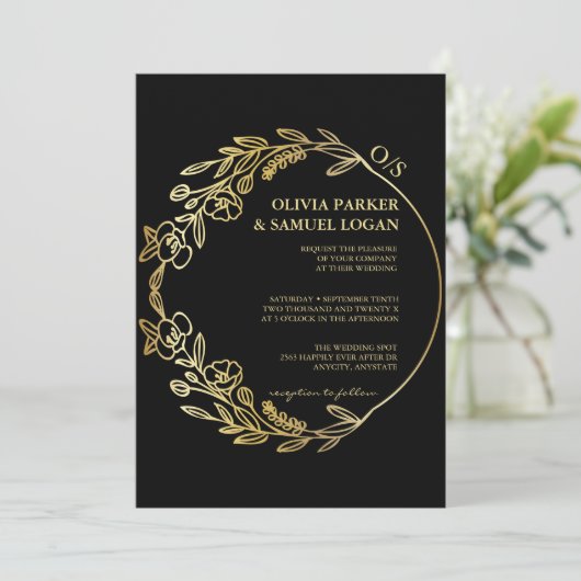 Invitation Floral Géométrique, QR Code, Monogramme Mariage ph (Debout devant)