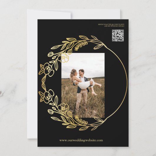 Invitation Floral Géométrique, QR Code, Monogramme Mariage ph (Dos)