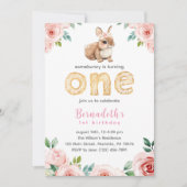 Invitation Floral Girl Baby Bunny 1er anniversaire (Devant)