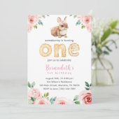 Invitation Floral Girl Baby Bunny 1er anniversaire (Debout devant)