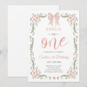 Invitation Floral girl one birthday  (Devant / Derrière)