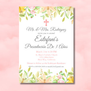 Invitation Floral Girl Presentación 3 Años Mexicain 3 ans