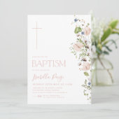 Invitation Floral Girls Baptism Christening (Debout devant)