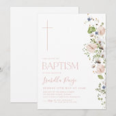 Invitation Floral Girls Baptism Christening (Devant / Derrière)
