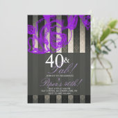 Invitation Floral Glam Black Lavender 40e fête d'anniversaire (Debout devant)