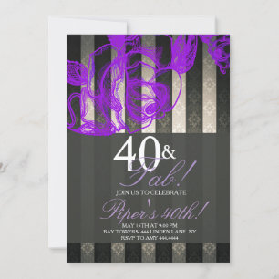 Invitation Floral Glam Black Lavender 40e fête d'anniversaire