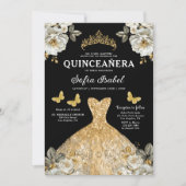 Invitation Floral Gold Bilingue espagnol Quinceanera (Devant)