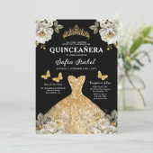 Invitation Floral Gold Bilingue espagnol Quinceanera (Debout devant)