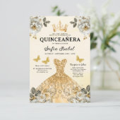 Invitation Floral Gold Bilingue espagnol Quinceanera (Debout devant)