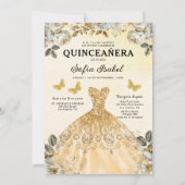 Invitation Floral Gold Bilingue espagnol Quinceanera (Dos)