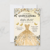 Invitation Floral Gold Bilingue espagnol Quinceanera (Devant)