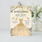 Invitation Floral Gold Bilingue espagnol Quinceanera (Debout devant)
