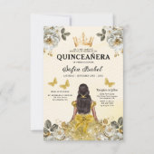 Invitation Floral Gold Bilingue espagnol Quinceanera (Devant)