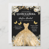 Invitation Floral Gold Bilingue espagnol Quinceanera (Devant)