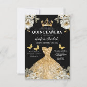 Invitation Floral Gold Bilingue espagnol Quinceanera (Devant)