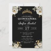 Invitation Floral Gold Black Princess Quinceanera (Devant)