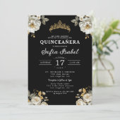Invitation Floral Gold Black Princess Quinceanera (Debout devant)