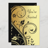 Invitation Floral Gold & Black Scroll à toutes occ (Devant / Derrière)