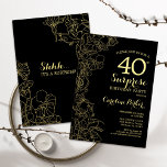 Invitation Floral Gold Black Surprise 40e fête d'anniversaire<br><div class="desc">Floral Gold Black Surprise 40e anniversaire de fête Invitation. Design moderne minimaliste avec accents botaniques et police de script de typographie. Carte invitation florale simple parfaite pour une célébration anniversaire surprise femme élégante. Peut être customisé à n'importe quel âge.</div>