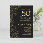 Invitation Floral Gold Black Surprise 50e fête d'anniversaire (Debout devant)