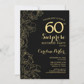 Invitation Floral Gold Black Surprise 60e fête d'anniversaire (Devant)