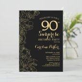 Invitation Floral Gold Black Surprise 90e fête d'anniversaire (Debout devant)