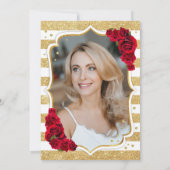 Invitation Floral Gold Blanc Roses rouges Photo 50e anniversa (Dos)