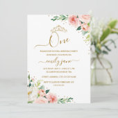 Invitation Floral Gold Blush Girl 1er fête d'anniversaire (Debout devant)