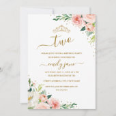 Invitation Floral Gold Blush Girl 2e fête d'anniversaire (Devant)