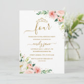 Invitation Floral Gold Blush Girl 4e fête d'anniversaire (Debout devant)
