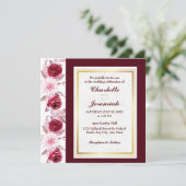 Invitation Floral Gold Blush rose Bourgogne Mariage Script (Debout devant)