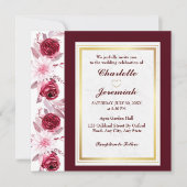 Invitation Floral Gold Blush rose Bourgogne Mariage Script (Devant)