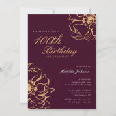 Invitation Floral Gold Bourgogne 100e anniversaire (Devant)