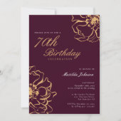 Invitation Floral Gold Bourgogne 70e anniversaire (Devant)