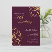 Invitation Floral Gold Bourgogne 70e anniversaire (Debout devant)