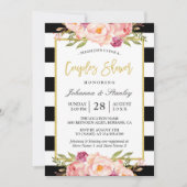 Invitation Floral Gold BW Stripes Mariage Couples Douche (Devant)