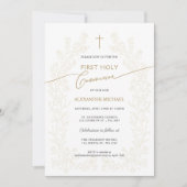 Invitation Floral Gold Cross First Holy Communion Religious (Devant)