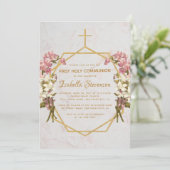 Invitation Floral Gold Cross Orchidées rose Première communio (Debout devant)