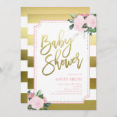 Invitation Floral Gold Faux Foil | Baby shower (Devant / Derrière)